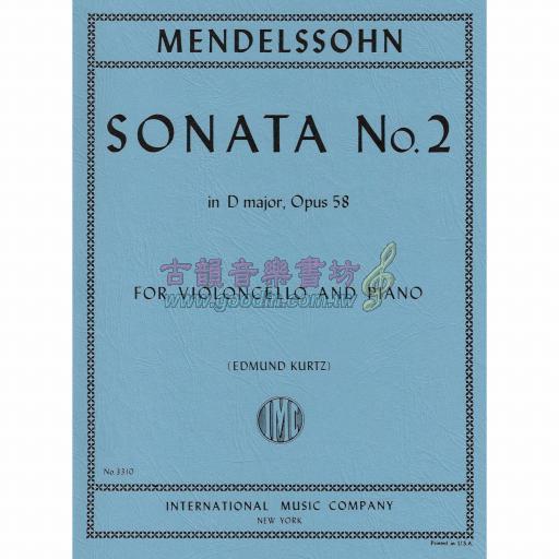 *Mendelssohn Sonata No. 2 in D Major, Op. 58 for Cello and Piano <售缺>